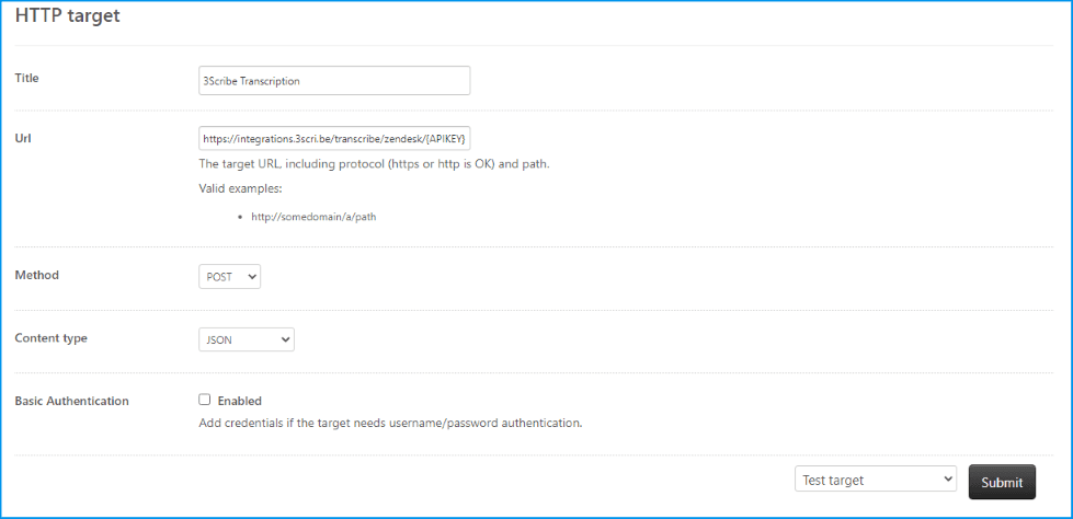 Zendesk HTTP Target